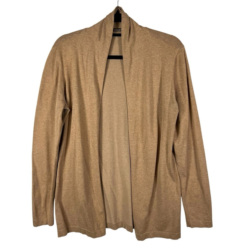 J. McLaughlin Sweater Women's Sz M Tan Cardigan Cotton Stretch Open Front *flaw*
